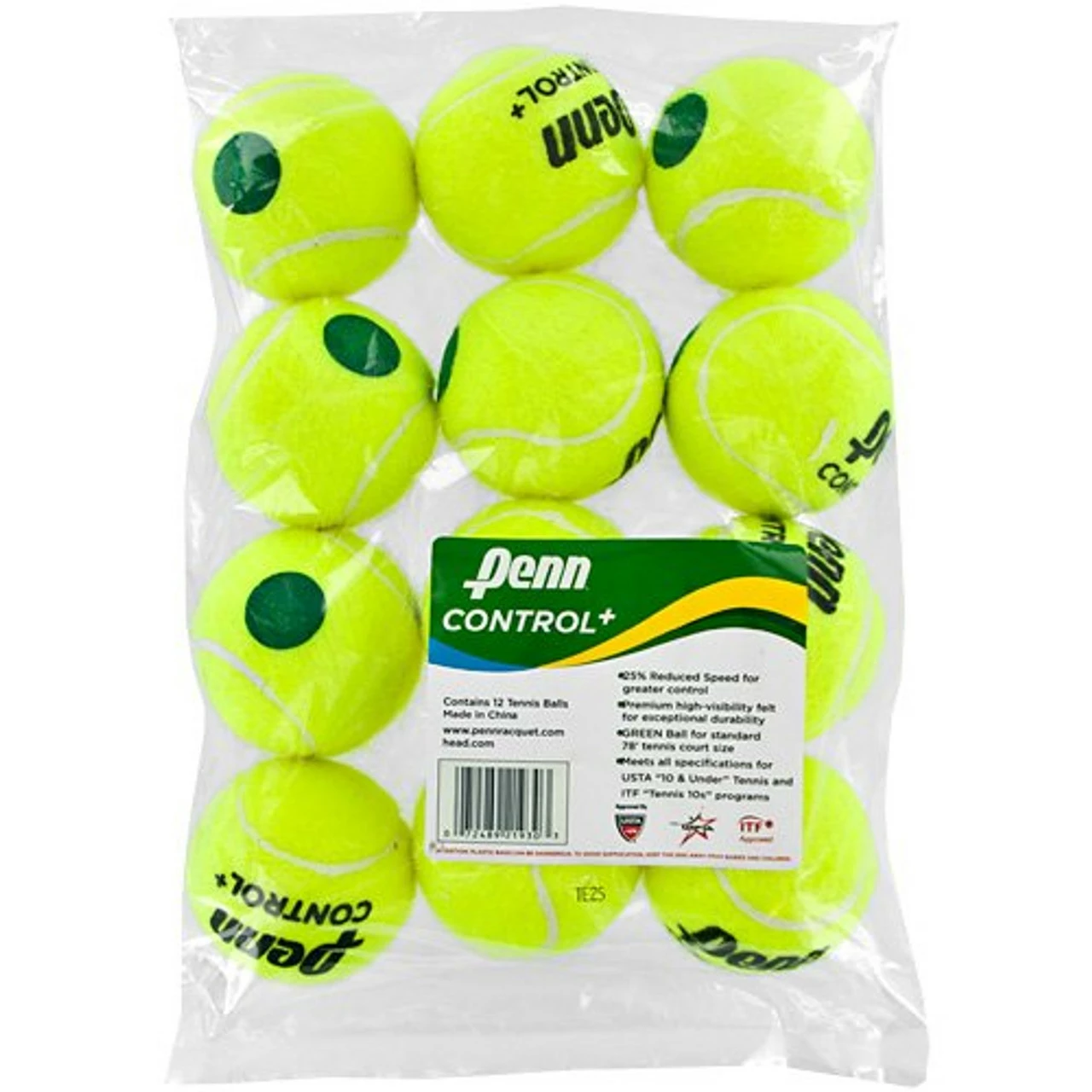 Penn Control Plus Green Dot POP Tennis Ball, Dozen 3 Penn Control Plus Green Dot POP Tennis Ball, Dozen
