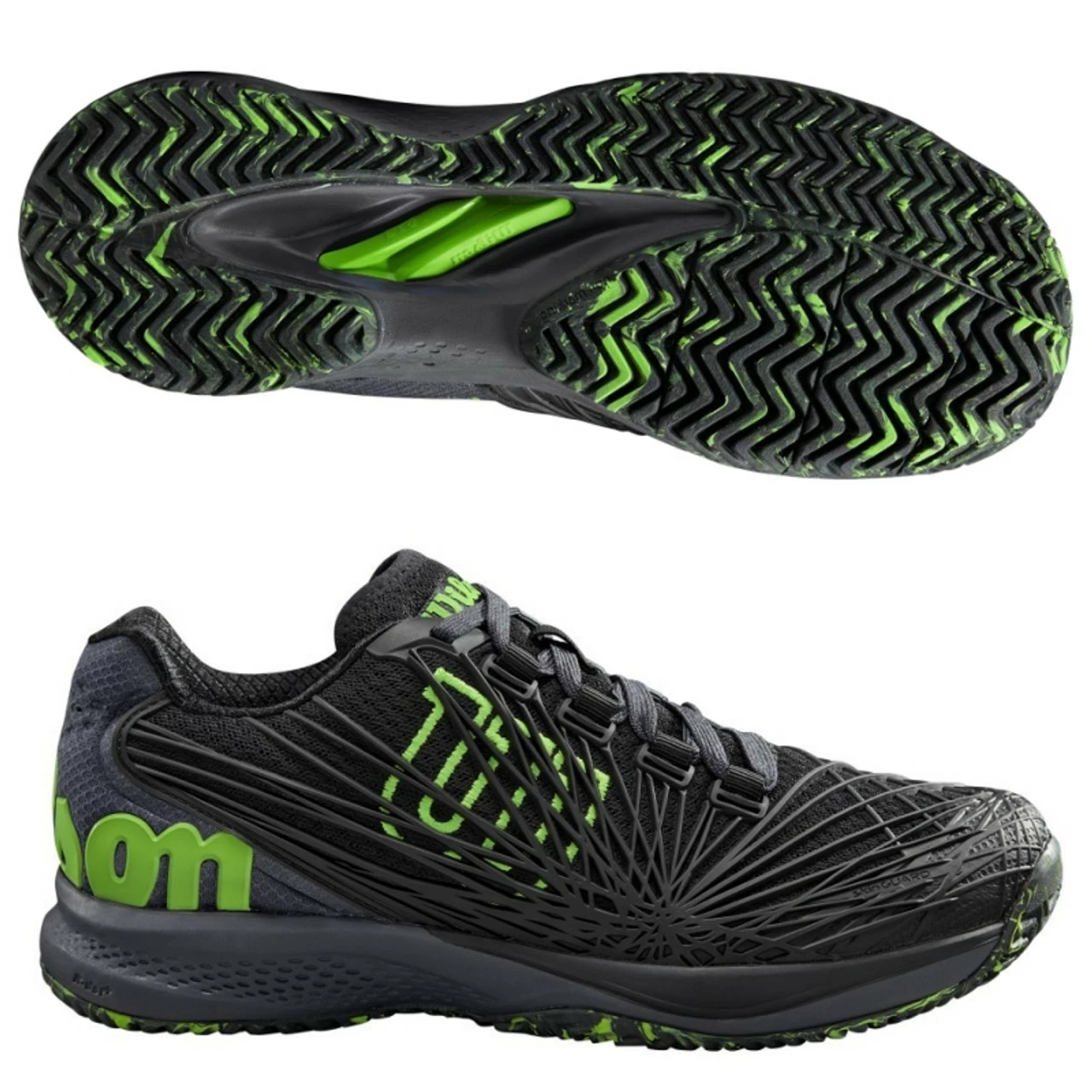 Wilson Kaos 2.0 Jr Court Shoe, Black/Green 3 Wilson Kaos 2.0 Jr Court Shoe, Black/Green